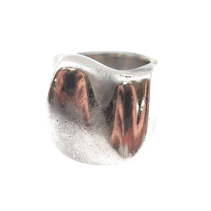 925 Sterling Silver Vintage Modernist Wavy Oxidized Ring Size 5.25