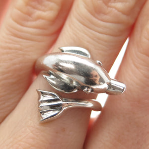 925 Sterling Silver Vintage Dolphin Adjustable Ring Size 6.75