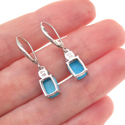 Chuck Clemency 925 Sterling Silver Real Turquoise & Blue Topaz Dangle Earrings