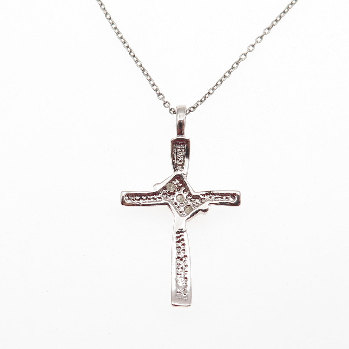 Charles Winston 925 Sterling Silver Real Diamond Cross Cable Chain Necklace 18"