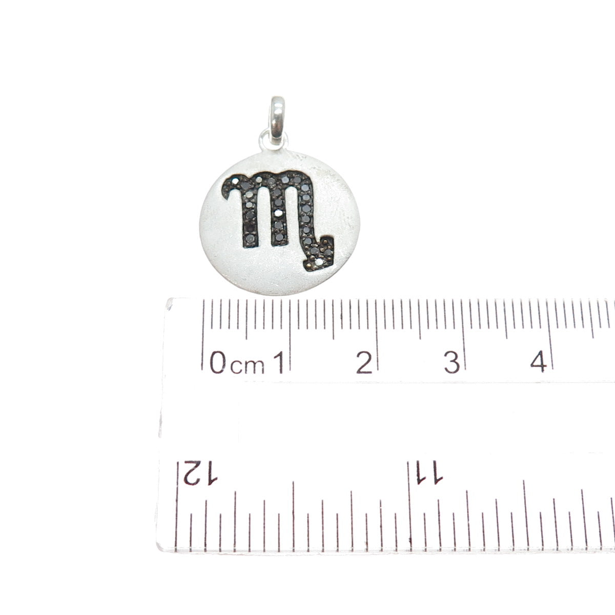 925 Sterling Silver Real Round-Cut Black Diamond Scorpio Zodiac Charm Pendant