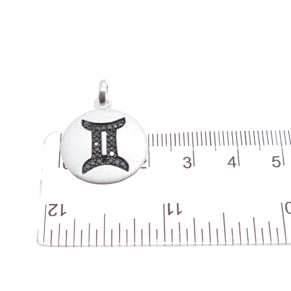 925 Sterling Silver Real Round-Cut Black Diamond Gemini Zodiac Charm Pendant
