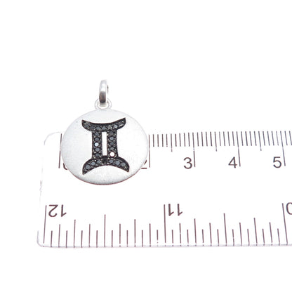 925 Sterling Silver Real Round-Cut Black Diamond Gemini Zodiac Charm Pendant
