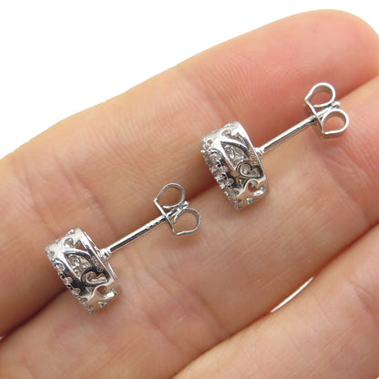 925 Sterling Silver Round-Cut C Z Heart Stud Earrings