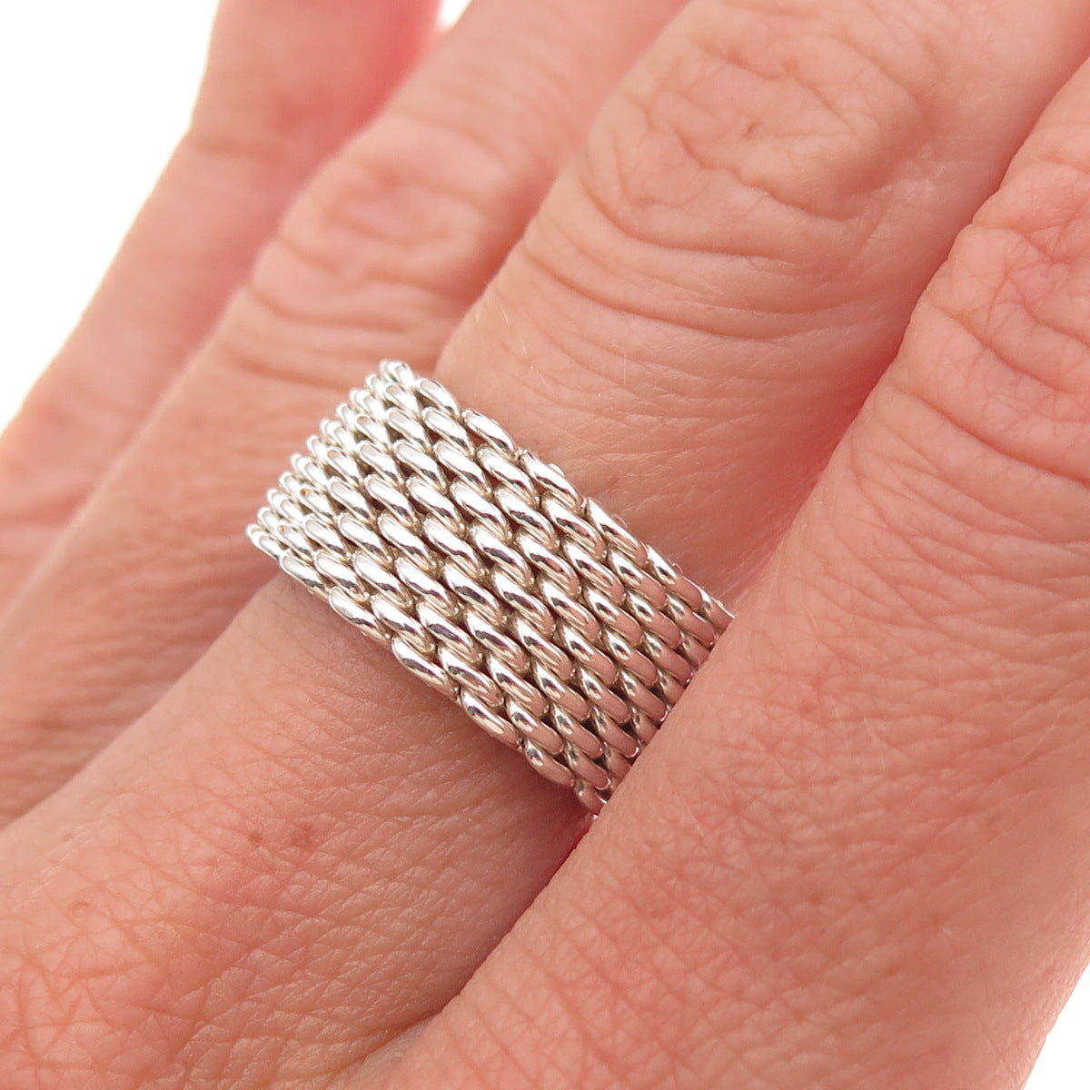 Tiffany & Co. 925 Sterling Silver Vintage Somerset Mesh Ring Size 6.75