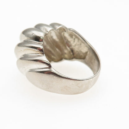 925 Sterling Silver Vintage Modernist Ribbed Dome Ring Size 7.25