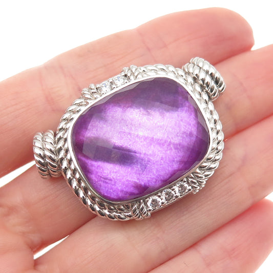 JUDITH RIPKA 925 Sterling Real Doublet Amethyst & C Z Magnetic Lock Pendant