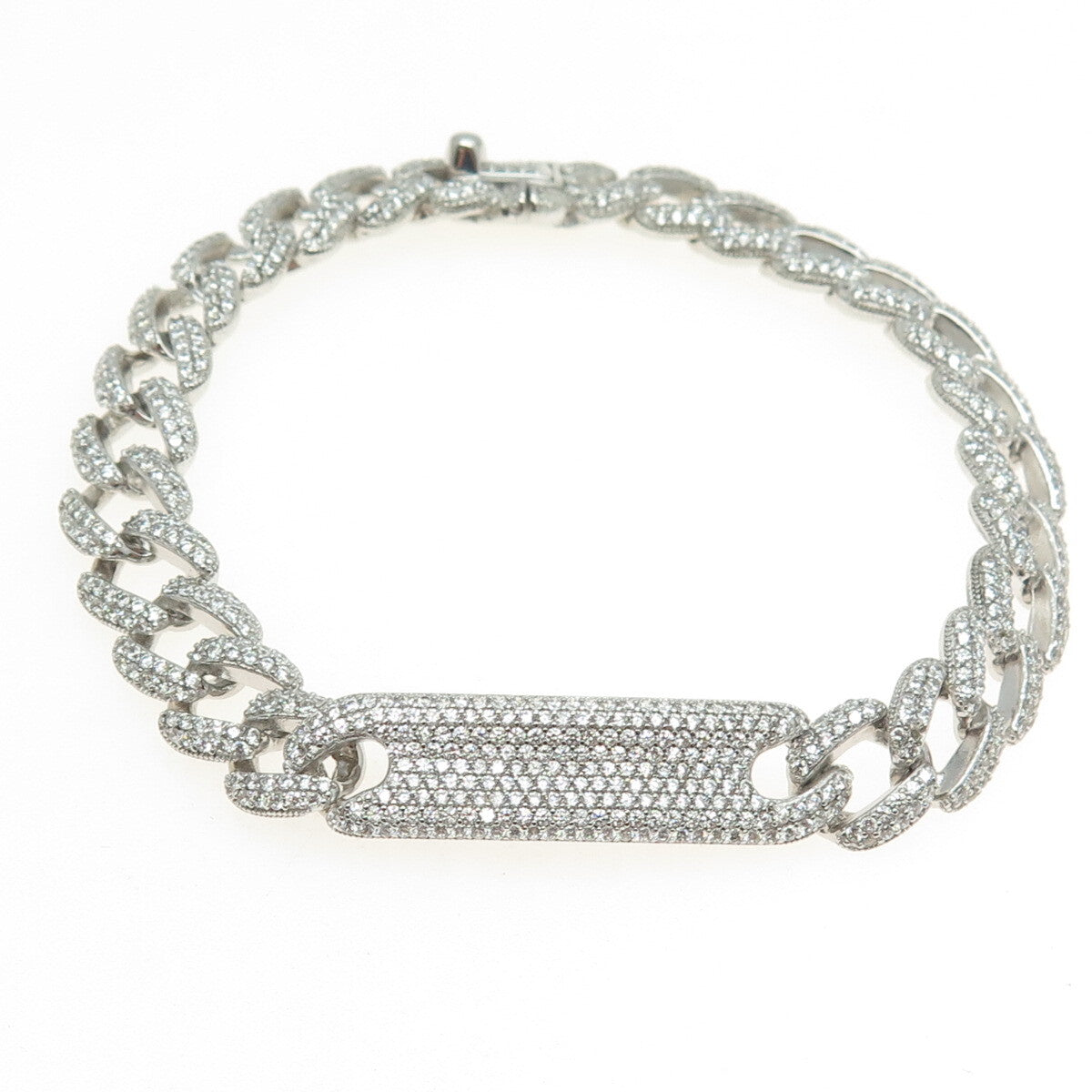 925 Sterling Silver Round-Cut C Z Cuban Link ID Bracelet 7"