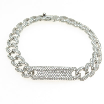 925 Sterling Silver Round-Cut C Z Cuban Link ID Bracelet 7"