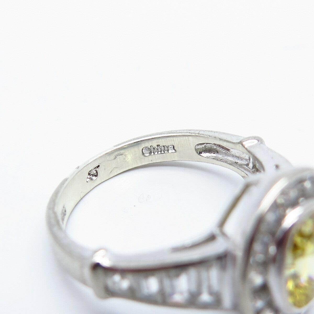 925 Sterling Silver White & Citrine-Tone C Z Ring Size 7.25