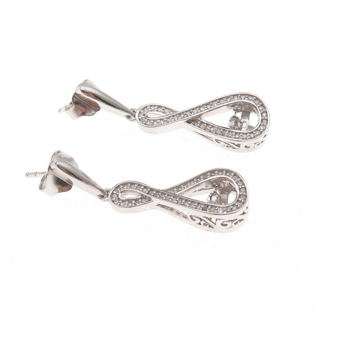 925 Sterling Silver Real Round-Cut Diamond Infinity Dangle Earrings