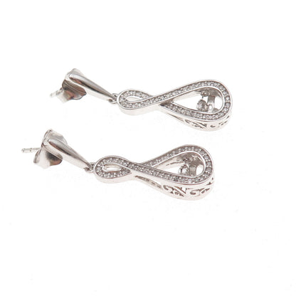 925 Sterling Silver Real Round-Cut Diamond Infinity Dangle Earrings
