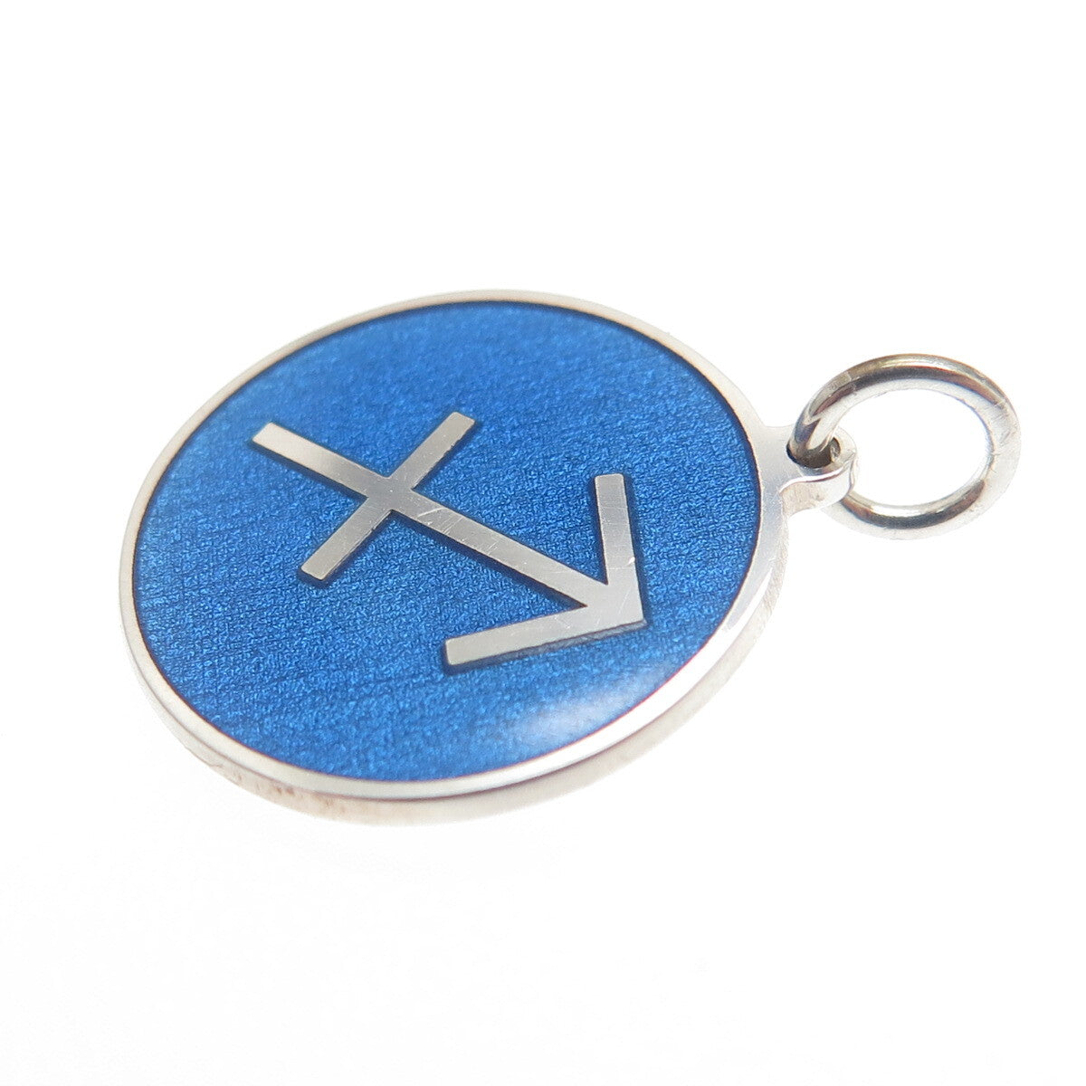 925 Sterling Silver Blue Enamel Sagittarius Zodiac Sign Minimalist Charm Pendant
