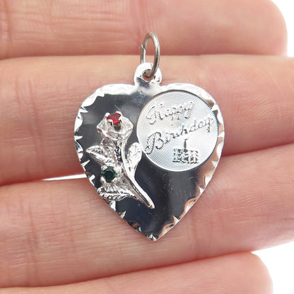 TOWN & COUNTRY Sterling Silver Vintage Rhinestone Happy Birthday Heart Pendant