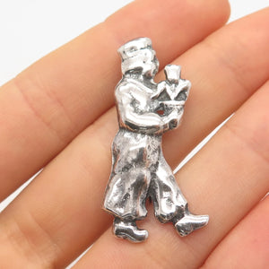 925 Sterling Silver Vintage Man w/ Flower Pot Pin Brooch