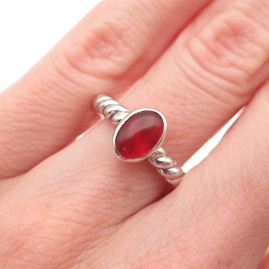 925 Sterling Silver Vintage Real Agate Twisted Oxidized Ring Size 4.75