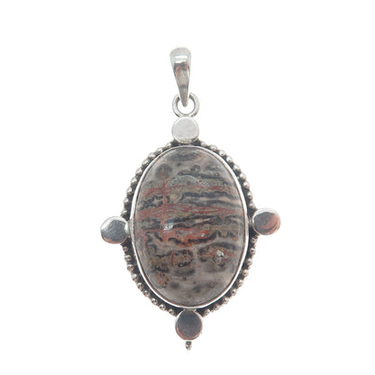 DOUG PAULUS 925 Sterling Silver Vintage Leopard Skin Jasper Granulated Pendant
