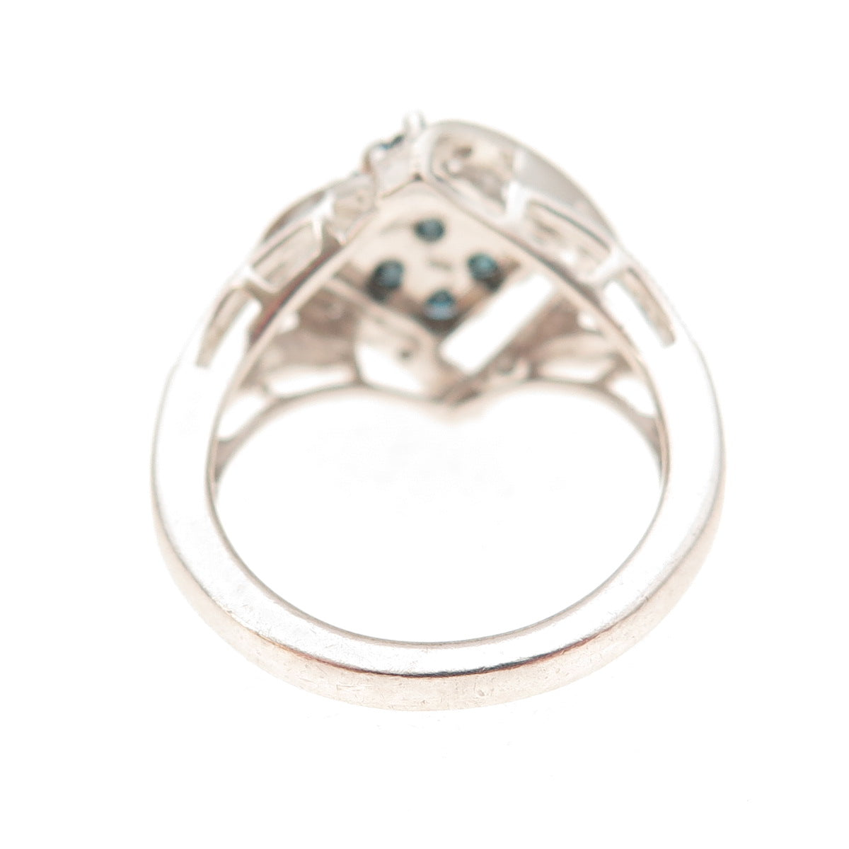 Sun 925 Sterling Silver Real Round-Cut Blue & White Diamond Ring Size 7