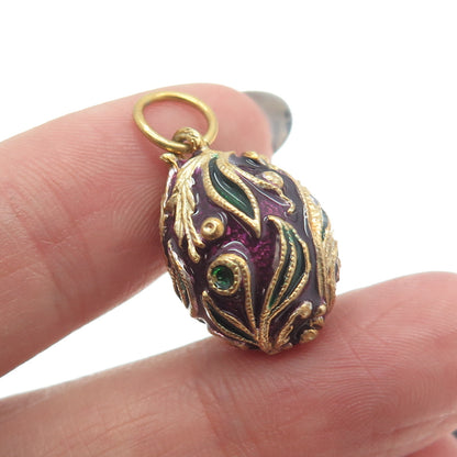 RAFKA Retired 925 Sterling Silver Vermeil Enamel Floral Easter Egg Charm Pendant