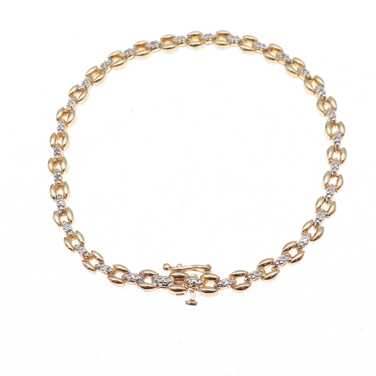 Heng Ngai 925 Sterling Silver 2-Tone Real Diamond Bracelet 7.25"