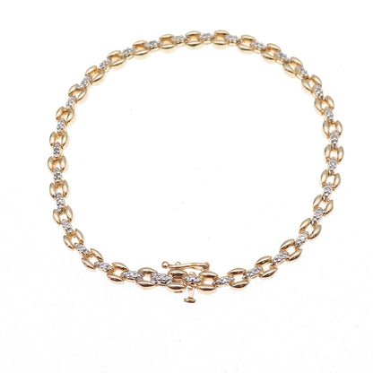Heng Ngai 925 Sterling Silver 2-Tone Real Diamond Bracelet 7.25"