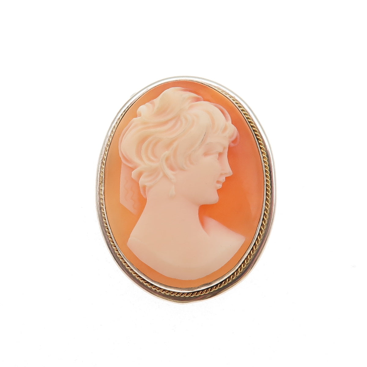 800 Silver 2-Tone Antique Art Deco Real MOP Lady Cameo Pin Brooch / Pendant