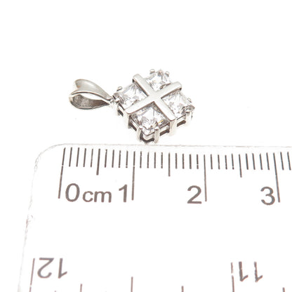 925 Sterling Silver Princess-Cut C Z Mini Charm Pendant