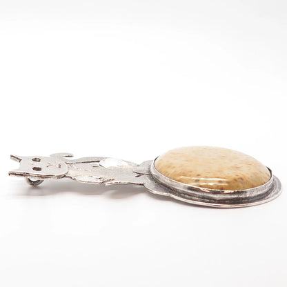 925 Sterling Silver Vintage Real Fossil Cat / Kitten & Turtle Pendant