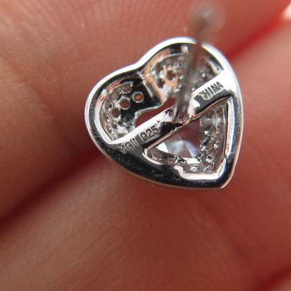 925 Sterling Silver Heart & Round-Cut C Z Stud Earrings