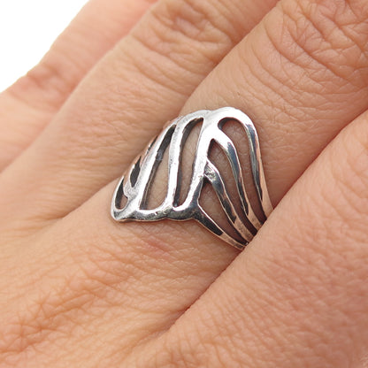 925 Sterling Silver Vintage Modernist Wavy Oxidized Ring Size 7.25