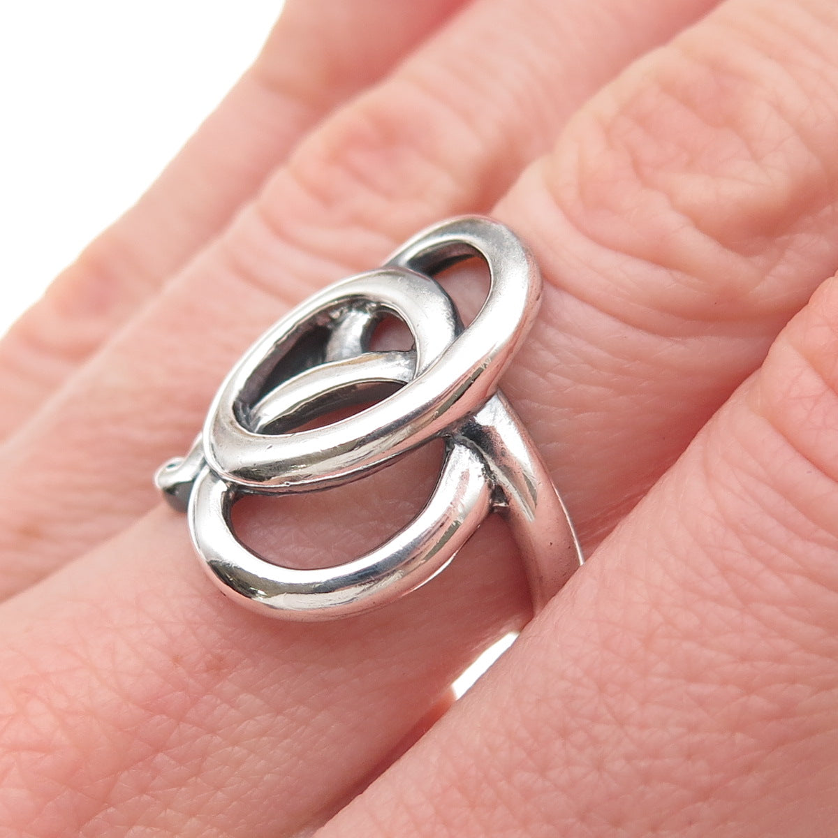 925 Sterling Silver Vintage Modernist Twisted Knot Oxidized Ring Size 6.75