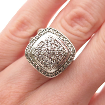 David Yurman 925 Sterling Silver Vintage Real Round-Cut Diamond Ring Size 4.25
