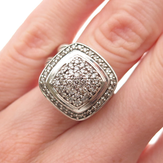David Yurman 925 Sterling Silver Vintage Real Round-Cut Diamond Ring Size 4.25