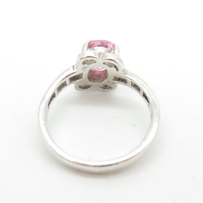 925 Sterling Silver Vintage Oval-Cut Pink C Z Ring Size 6