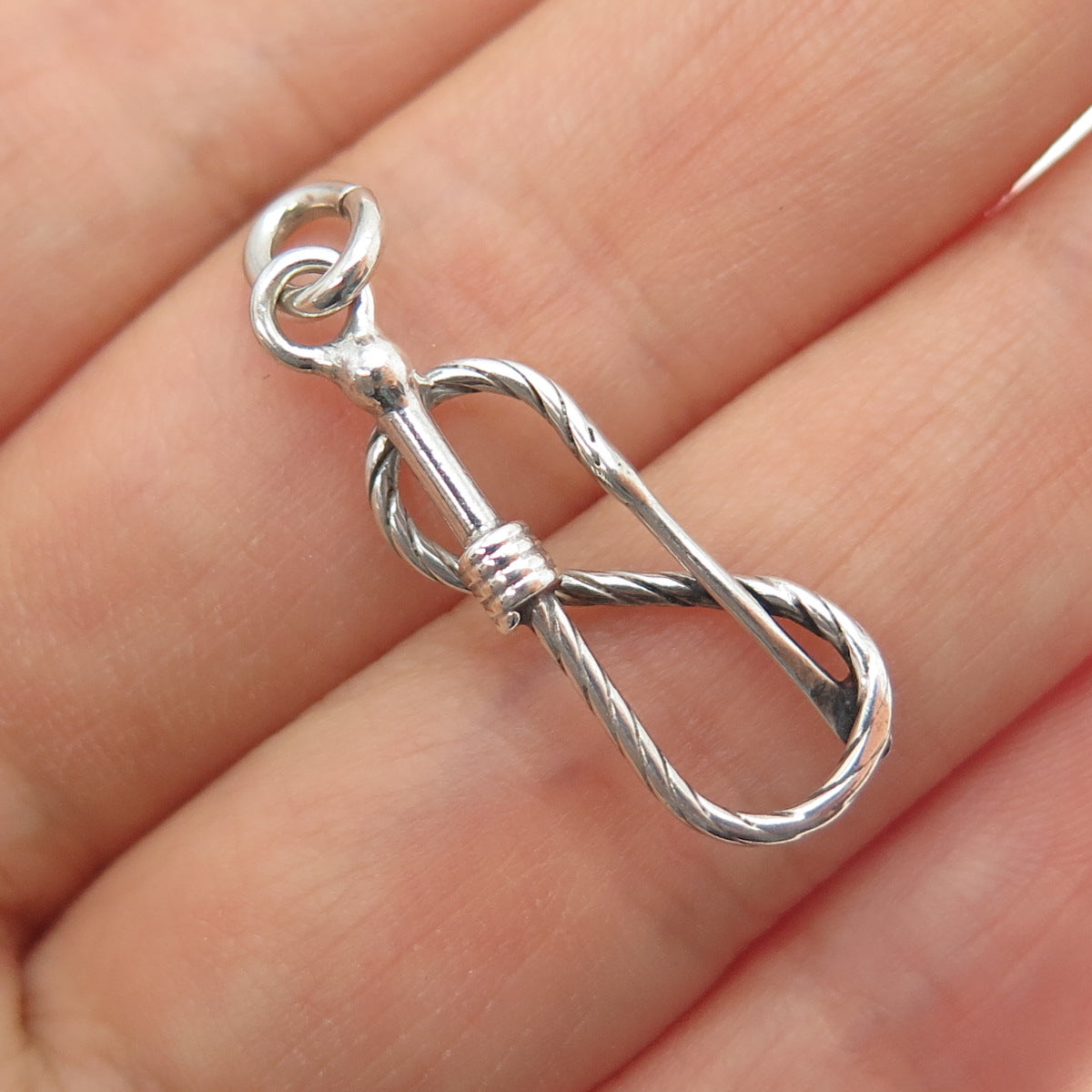 925 Sterling Silver Antique Art Deco Lasso Oxidized Charm Pendant