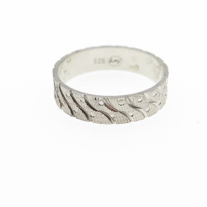 AMRY 925 Sterling Silver Engraved Band Ring Size 8.25