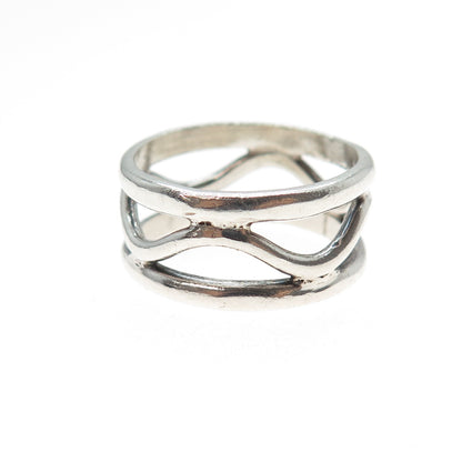 925 Sterling Silver Vintage Mexico Modernist Zig Zag Band Ring Size 8.25