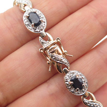 ROSS SIMONS 925 Sterling Gold Plated Real Diamond Accent Sapphire Bracelet 7.25"