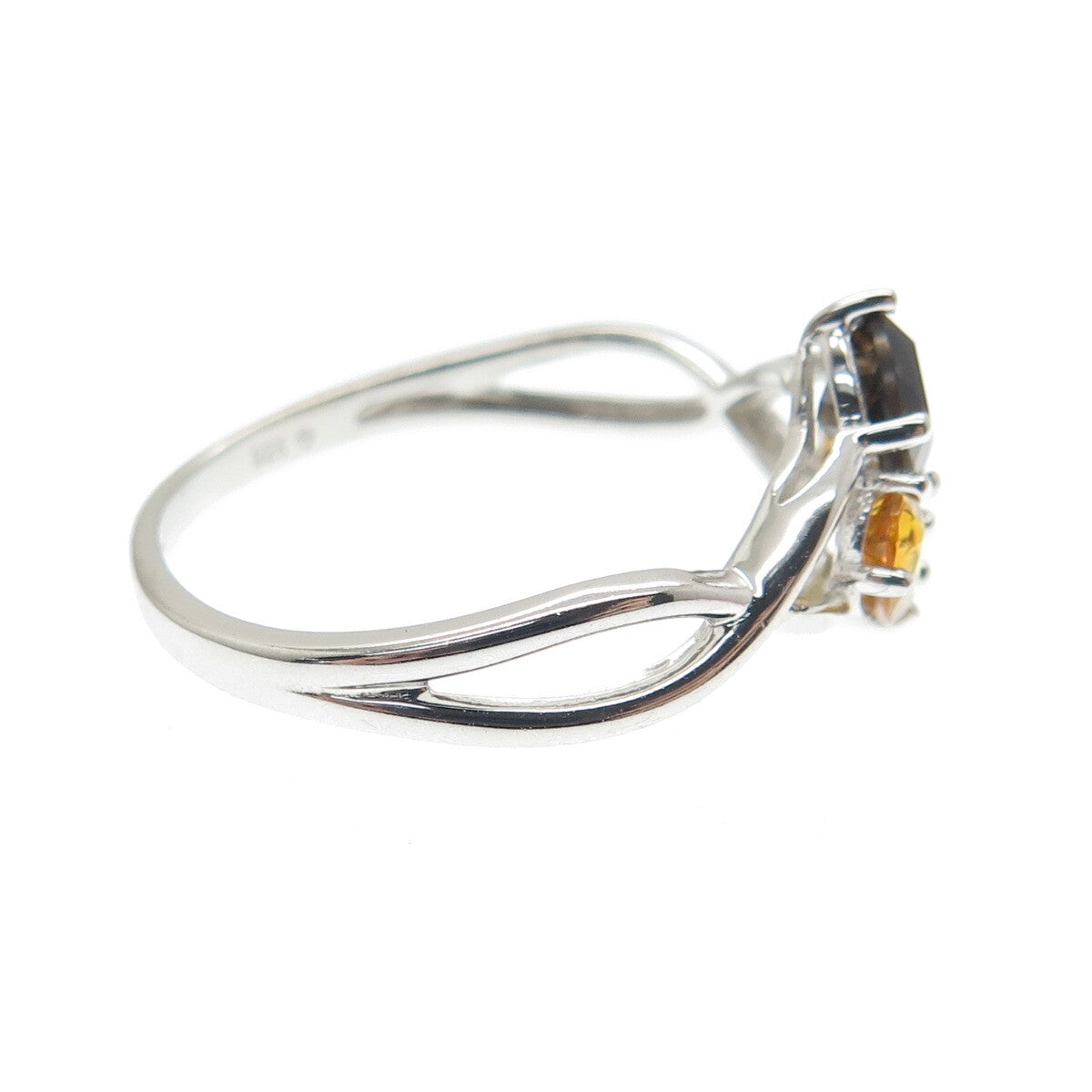 925 Sterling Silver Smoky Quartz Lemon Citrine & Citrine Gem Ring Size 10.25