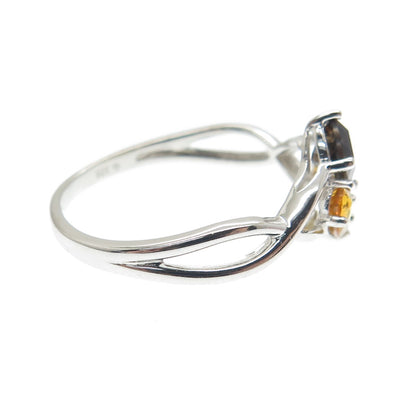 925 Sterling Silver Smoky Quartz Lemon Citrine & Citrine Gem Ring Size 10.25