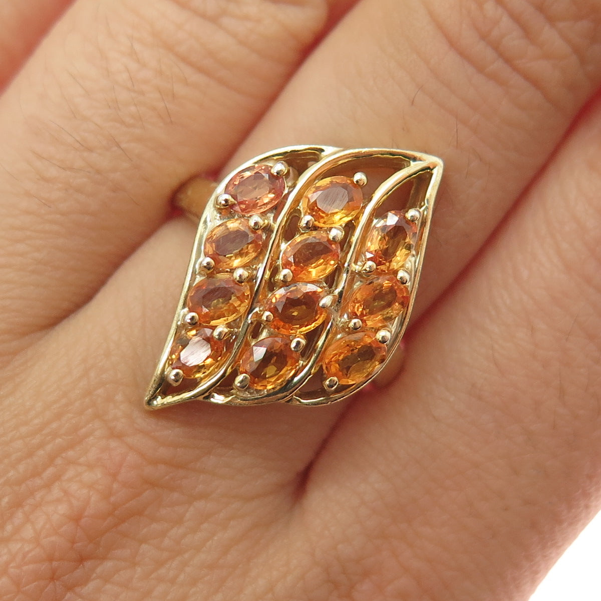 TGGC 925 Sterling Silver Gold Plated Real Yellow Sapphire Ring Size 7.25