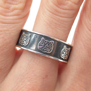925 Sterling Silver Vintage Mexico Cat All Around Oxidized Band Ring Size 12.25