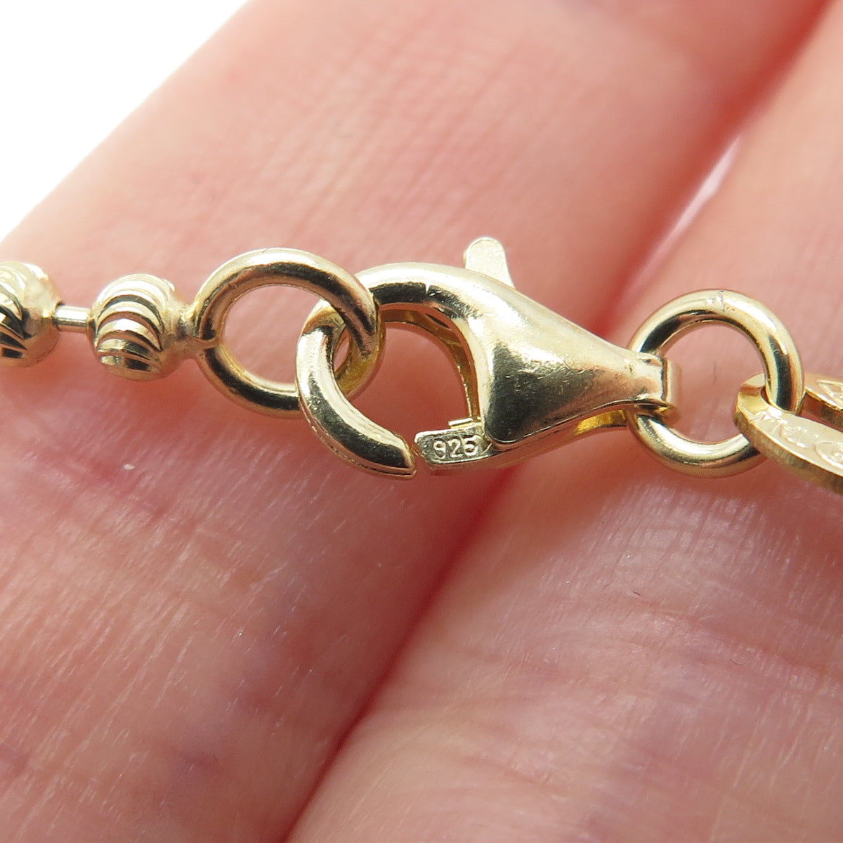 925 Sterling Gold Plated BSI Italy Diamond-Cut Ball Beaded Chain Necklace 28"