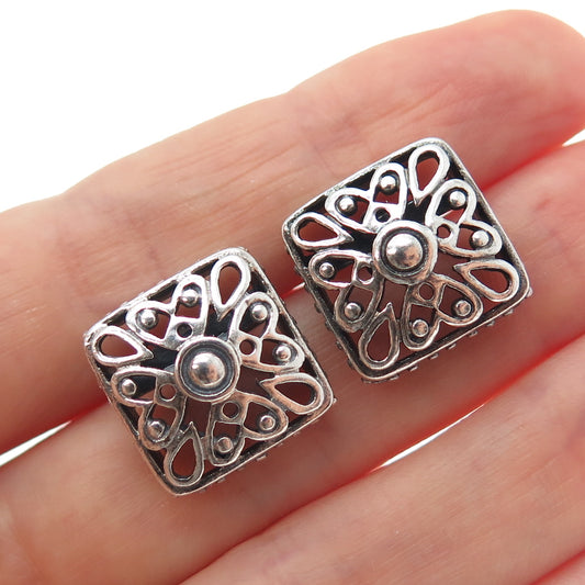 CHAPAL ZENRAY 925 Sterling Silver Vintage Heart Flower Oxidized Earrings