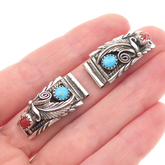 Tommy Jackson Navajo Old Pawn Sterling Silver Vintage Turquoise Coral Watch Band