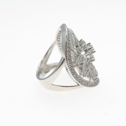 925 Sterling Silver Round-Cut C Z Sun / Flower Ring Size 5.5