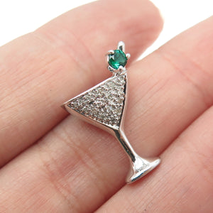 ALWAND VAHAN Sterling Real Diamond & Green Tourmaline Martini Glass Pendant