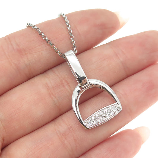 925 Sterling Silver Round-Cut C Z Stirrup Rolo Chain Necklace 16"