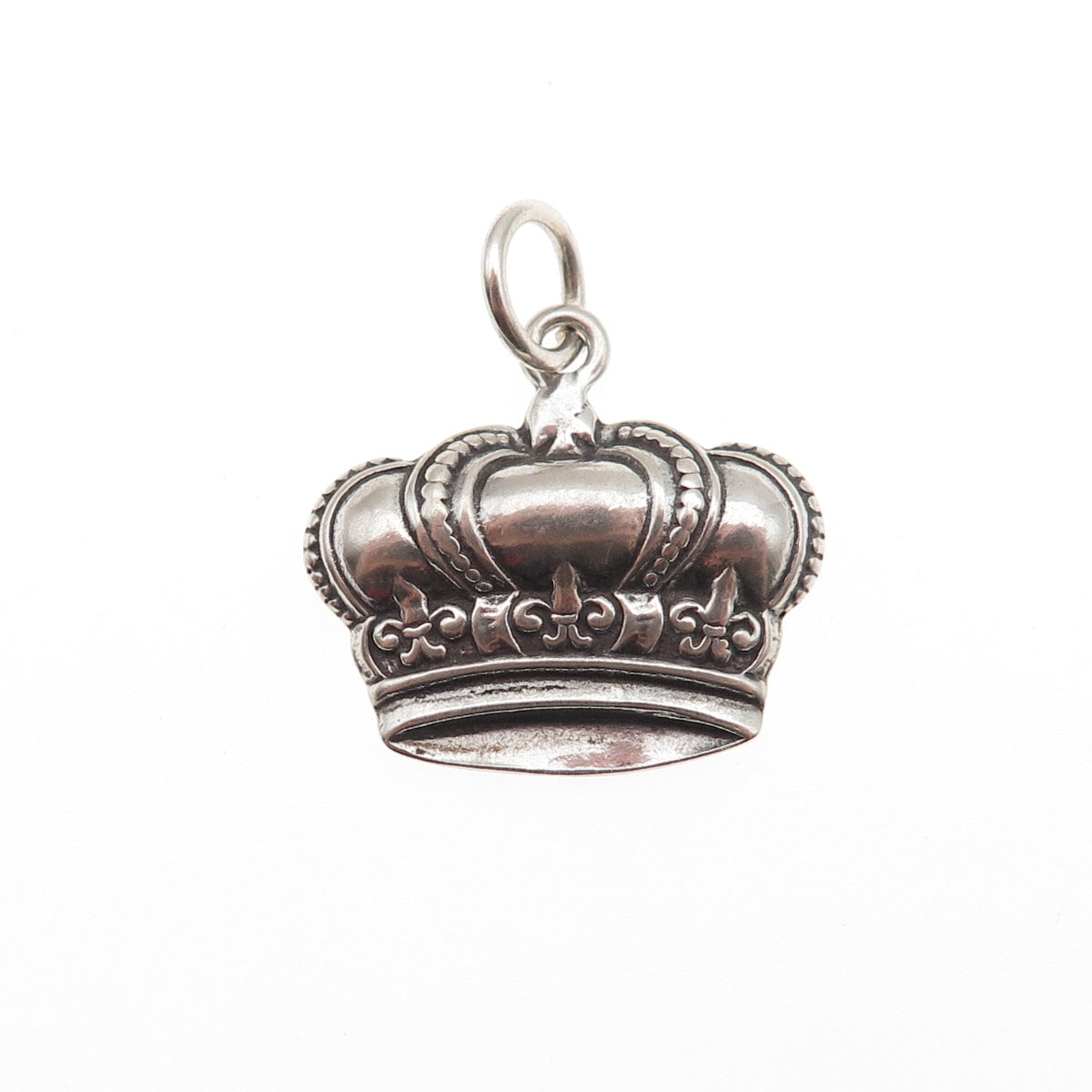 925 Sterling Silver Vintage Fleur de Lis Royal Crown Oxidized Mini Charm Pendant