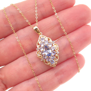 925 Sterling Silver Gold Plated Real Tanzanite Cable Chain Necklace 18"